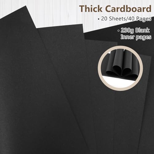 Kleines Fotoalbum zum Selbstgestalten,17x17cm Scrapbook 20 Blätter(40 Seiten) Fotoalben Ringbuch, Fotobücher Kraftpapier Spiralalbum für Baby Geburtstag Jahrestag Hochzeit, Schwarz