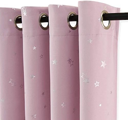 PONY DANCE White Star Curtains - Curtains 54 Drop Star Kids Preteen Foil Printed Eyelet Thermal Blackout Panels for Bedroom/Grils Room, 2 Pieces, W 52 x L 54 inches, Greyish White