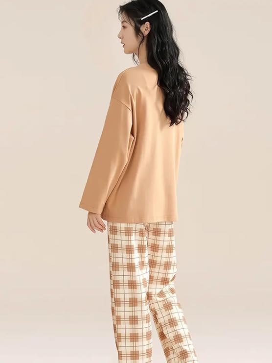 Image of LUXERUDRA Women's Pajama Set, Soft Breathable Korean Style Nightsuit with Top & Full Pants, Lightweight Loose Fit Nightwear & Loungewear for Girls & Women.