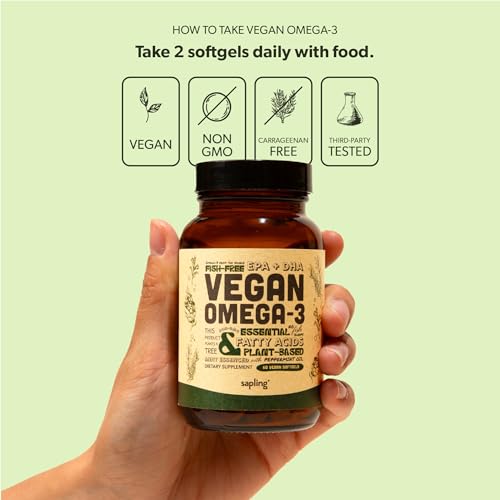 Vegan Omega 3 Supplement - Plant Based DHA & EPA Fatty Acids - Carrageenan Free, Alternative to Fish Oil, Supports Heart, Brain, Joint Health - Sustainably Sourced Algae - 60 Softgels - Image 6