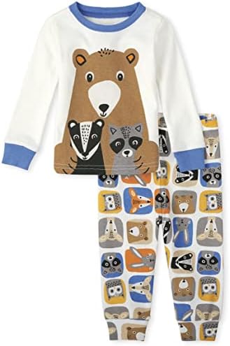 The Children's Place Baby and Toddler Long Sleeve Top and Pants Snug Fit 100% Cotton 2 Piece Pajama Sets, Animal Print Single, 0-3 Months