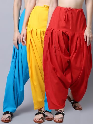 Image of Pistaa's Women's Regular Fit High Rise Combo of 3 Solid Pure Cotton Patiala Salwar