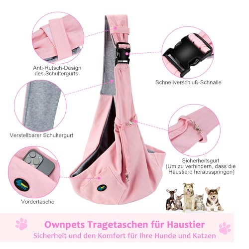 Ownpets Hundetragetasche, Tragekraft bis 15kg, Tragetuch Hund, Hundetasche mit verstellbarem Schultergurt, Aktivitäten im Freien und Ausflüge, Rosa