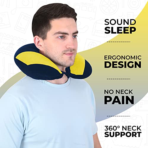 Image of Trajectory Minion Blue & Yellow Neck Pillow Rest Cushion with Soft Velvet Eyemask and Earphone Case for Travel in Flight car Train Airplane with 2 Years Warranty for Sleeping for Men and Women