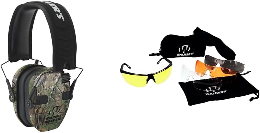 Walker's Razor Slim 23Db Electronic Quad Muff & Interchangeable Lens Sport Glasses Combo Kit