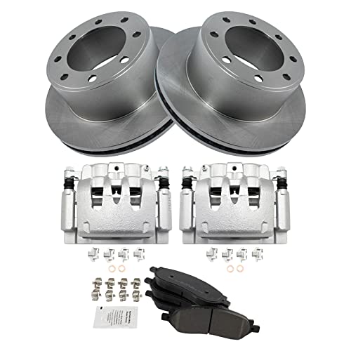 Image of TRQ Rear Brake Pad, Caliper, & Rotor Kit Semi-Metallic Vented Compatible with 2006-2007 Ford F-250 Super Duty F-350 Super Duty