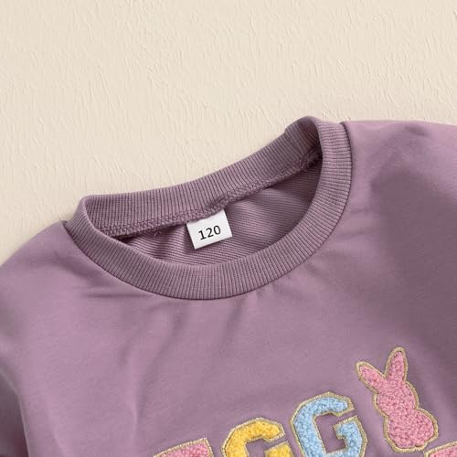 Easter Toddler Girl Outfit Kids Bunny Skirt Set Baby Rabbit Sweatshirt Tutu Easter Dress Little Girls Clothes (Purple,5-6T)