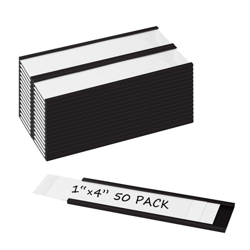 Realth C Channel Magnetic Label Holders 50 Pack 1'' x 4'' for Metal Racks and Shelves