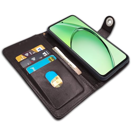 Image of Pikkme Flip Cover Leather Finish | Inside TPU with Card Pockets | Wallet Stand and Shock Proof | Complete Protection Button Flip Case for Oppo K12x 5G (Coffee)