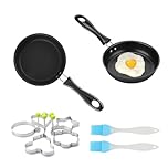 SGYKJ 2 Pcs Small Frying Pan Non Stick, 12cm/4.7 Inch Omelette Pans Fried Egg Pan Non Stick, Portable Camping Cooking Mini Frying Pans for Induction Hob Gas Stove, with 4 Egg Molds & 2 Oil Brush