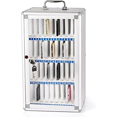 Ozzptuu 36 Slots Aluminum Alloy Pocket Chart Storage Cabinet for Cell Phones,Wall-Mounted with a Locked,Can be Carried by Hand (36 Slots) Cover