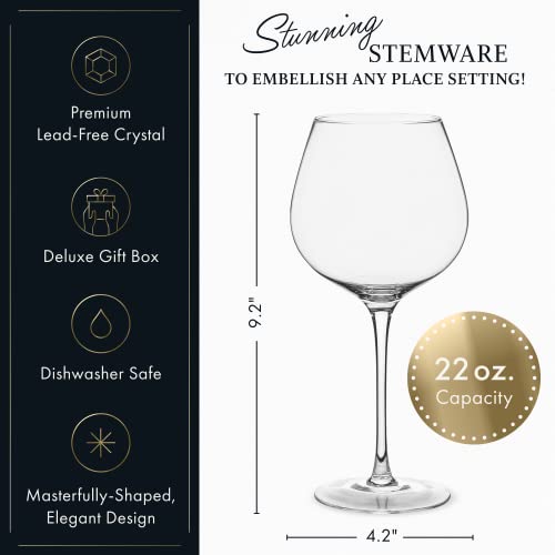 Elixir Glassware Red Wine Glasses - 22 Oz - Set Of 4 Large Wine Glasses, Hand Blown – Long Stem Wine Glasses, Premium Crystal – Gift For Wine Tasting, Wedding thumb #2