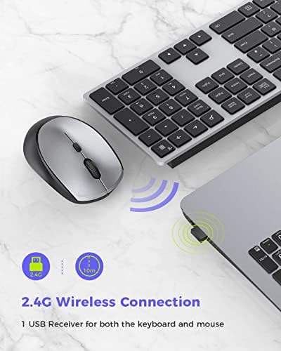 Seenda Wireless Keyboard and Mouse Set, Ultra Slim 2.4G USB Wireless Keyboard Ergonomic Keyboard Mouse Combo QWERTY UK Layout with Numeric Keypad for Windows, Computer, Desktop, PC, Black & Silver