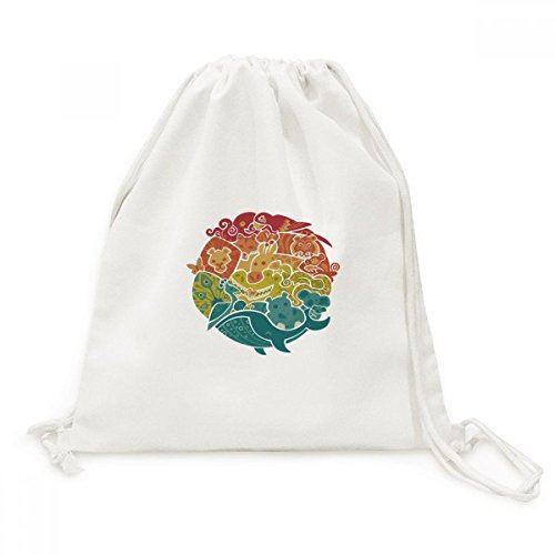 Toile drawstring backpack poisson bleu sac de rangement léger pour voyage et courses