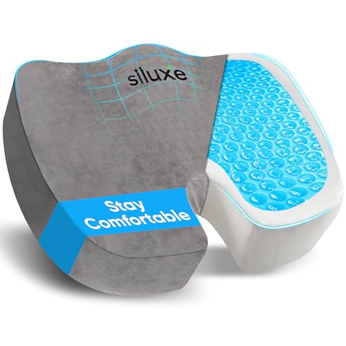 Siluxe Premium Gel-Infused Memory Foam Coccyx Seat Cushion Orthopedic Tailbone & Sciatica Pain Relief Pillow for Office Chair Car Home & Wheelchair Pressure Relief Chair Pad (Grey)