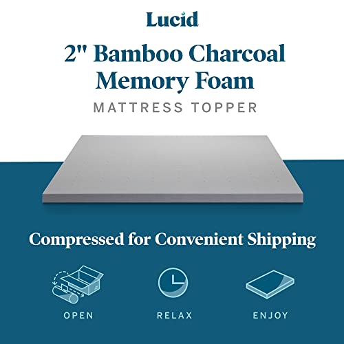 Lucid 2 Inch Bamboo Charcoal Topper And Lucid Zippered Enclosure Mattress Topper Cover, Full #TOP4