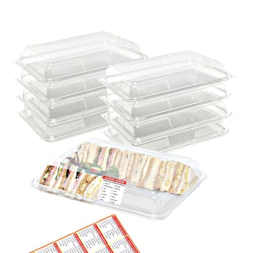 10 MEDIUM Clear Base Sandwich Platters with Lids & Allergy Labels...