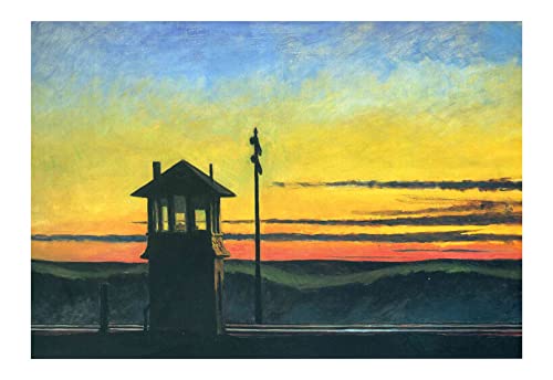 Impresión artística de Edward Hopper, cuadro sin marco de puesta de sol en ferrocarril, mediano