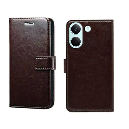 Image of amazon basics Poco X8 Pro 5G Flip Cover | Card Pockets Wallet & Stand | Flip Cover for Poco X8 Pro 5G (Coffee)