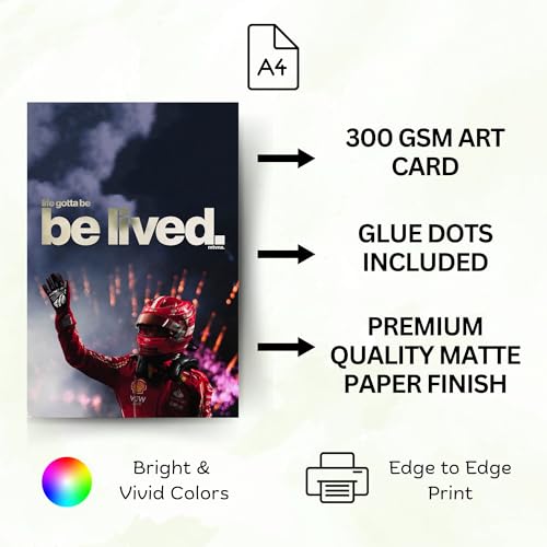 Image of Posters Inc Sports F1 Cars Motivational Posters for Wall A4 Size Aesthetic Setup 300 GSM Matte Paper Pack of 6 Automotive Motorsport Decor for Boys Gaming Room, Bedroom, Home & Office with Adhesive