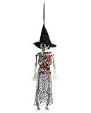 SCHELETRO STREGA D’APPENDERE Con Abito IN Tulle Nero E Cappello H.cm.50 CA.Con CARTELLINO/ETICHETTA