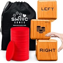 SWOOC Games - Giant Right Center Left Dice Game All Weather with 24 Large Chips & Carry Bag - Jumbo Wooden Lawn Game - Big Backyard Games for Family - Indoor/Outdoor - Left Right Center Dice Set
