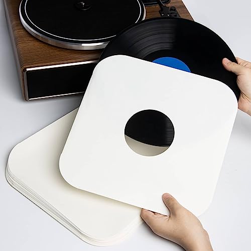 100ct 12-Inch Vinyl-Record Inner Sleeves - Made from Heavyweight White Kraft Paper, Album Covers with Round Corners for 33 RPM, Center Hole, Record Jackets to Protect The Collection of LPs & Singles