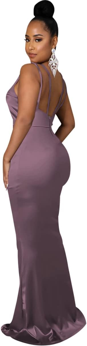 JTNFairy Women's Sexy Sleeveless One Shoulder Bodycon Dresses Classy Long Formal Cocktail Wedding Guest Dress - Image 3