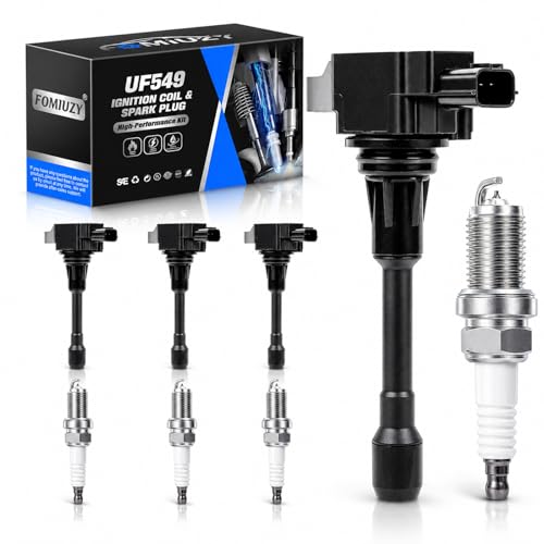 FOMIUZY 1.6 1.8 2.5 Ignition Coil Pack UF549 22448-1KT1A C1696-4 22448-ED000 Iridium Spark Plugs 9029 Fit Nissan Rogue Altima Sentra Cube NP300 Tiida Versa Urvan X-Trail NV200 March Infiniti FX50 M56