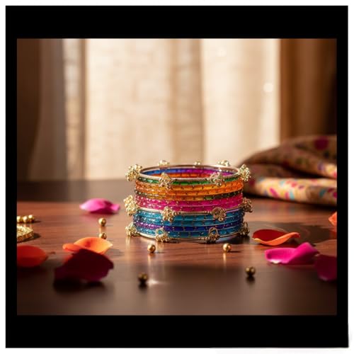Image of Kashmiri Ghangharoo Glass Bangle| Light Weight Bangles | Traditional Transparent Fancy Glass Chudi Set for Wedding, Party|Set Of 16(12 Glass + 4 ghungroo bangles)