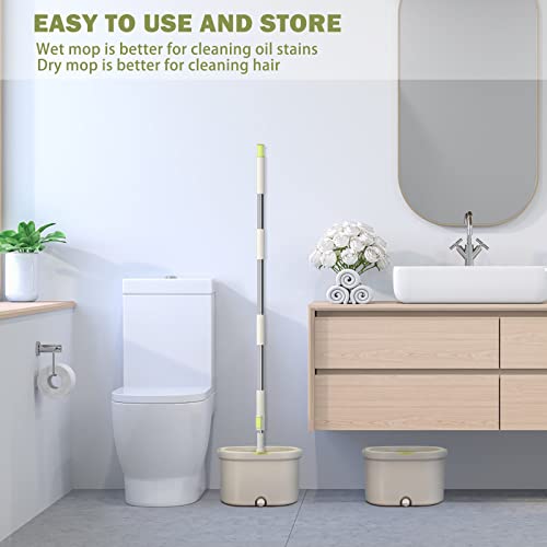 Suntage Spin Mop Bucket Floor Cleaning System, Flat Floor Mop Bucket Set With 2 Refills, Beige #TOP6