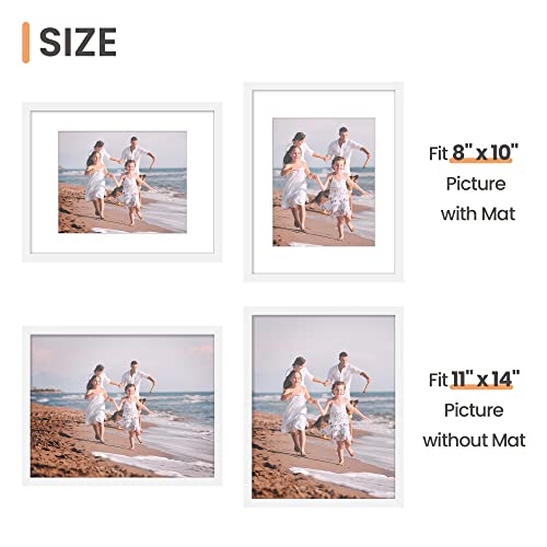 Image of upsimples 11x14 Picture Frame Set of 5, Display Pictures 8x10 with Mat or 11x14 Without Mat, Wall Gallery Photo Frames, White