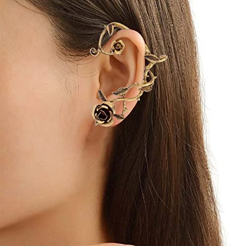 Obmyec Rose Gold Ear Cuff Retro Ear Wrap Party Punk Flower Earring Jewelry For Women And Girls (Gold-R) #TOP1