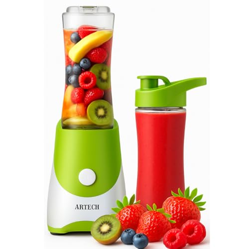 Trendi Personal Blender 300W – Portable Smoothie Maker with 2×600ml Bottles | One-Touch Mini Blender for Shakes, Juices & Protein | Compact Travel Design with Stainless Steel Blades (Green)