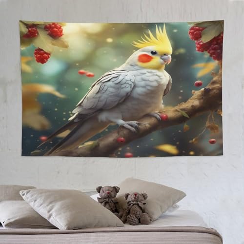Tapisserie perroquet blanc PAZZK pour cacher un mur vide avec art