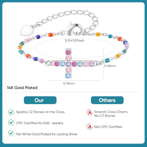 Cross Bracelet for Girls, Silver Plated Christian Jewelry, Colorful Beads - image 5