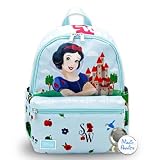 Conjunto de mini mochila branca de neve para crianças – pacote com bolsa princesa Disney de 33 cm com bolso frontal e garrafa de água | Disney bolsa mochila branca de neve