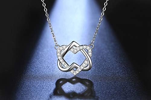 Qings Heart Pendant Necklace 925 Sterling Silver Infinity Love Birthday Present for Mum Daughter Couple 44+3cm