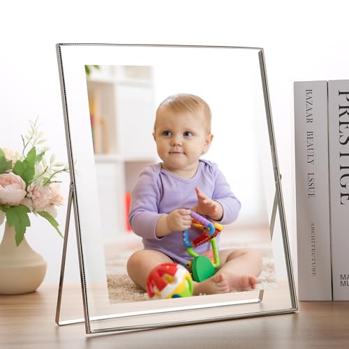 GorYeeFine Silver 10x12'' Floating Frame 2pack For Photo Sizes(8.5x11'',7x9'',8x10''),Beautiful Metal Beaded Edge 8x10'' Floating Picture Frames,Adjustable Tabletop/Shelf Photo Frame by GorYeeFine - Used condition - Image 2
