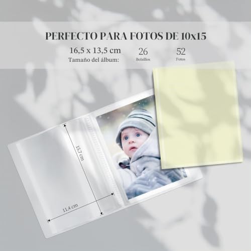 Miniatura 4 de Vienrose Álbum De Fotos Pequeño Para Fotos De 10x15 Cm 26 Bolsillos Para 52 Fotos Cubiertas De Plástico Personalizables Regalo De Boda, Viaje, Bebé, Azul Marino, Gris Azul Y Beige Juego De 3