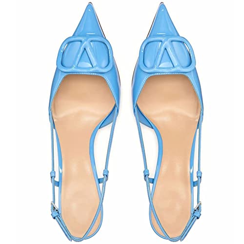 Image of BlingQueen Women Heeled Slingback Sandals Closed Pointed Toe Stiletto High Heels Patent Leather Pumps Slip-On Backless Evening Prom Party Dress Shoes