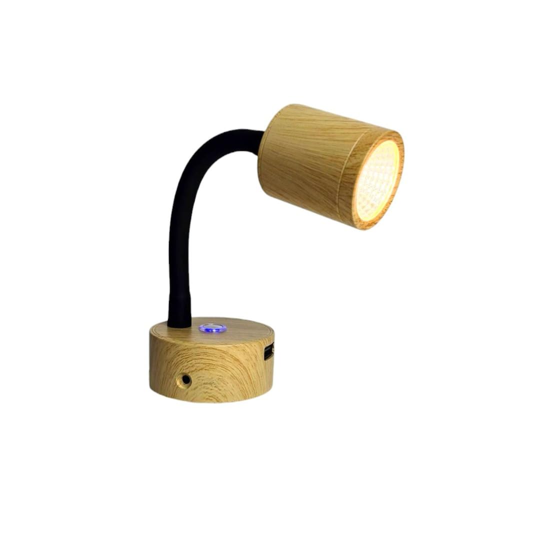 MARVIX 12V LED Reading Light Touch Dimmable Flexible Gooseneck Spotlight with USB Charging Port Caravan Campervan Boat Wooden Effect