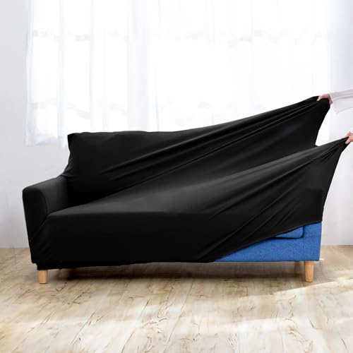 アイリスプラザ ソファカバー 2人掛け かけるだけの簡単ソファカバー 伸縮素材伸 自宅で丸洗いOK 抗菌防臭 程よい凹凸のワッフル調 サラッと軽い触り心地 通気性バッチリ オールシーズン使用OK ブラック(BK) NSFC-20