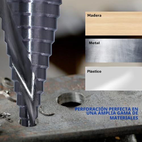 Miniatura 6 de Aimeke Broca Escalonada, 15 Niveles Fresas Para Metal Hss Titanio, 4-32 Mm Vástago Hexagonal Brocas Para Madera Y Metal
