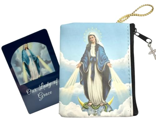 Westmon Works Our Lady of Grace Zippered Wallet Rosary Case with Holy Prayer Card Set