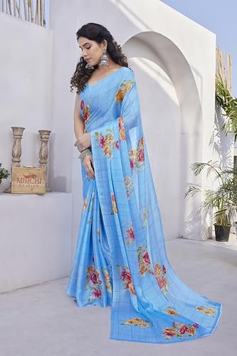 Image of MIRCHI FASHION Saree for Woman Chiffon Floral Printed | Lightweight Daily Wear Comfortable Women's Sari with Unstitched Blouse Piece (Available in 15 Designs)