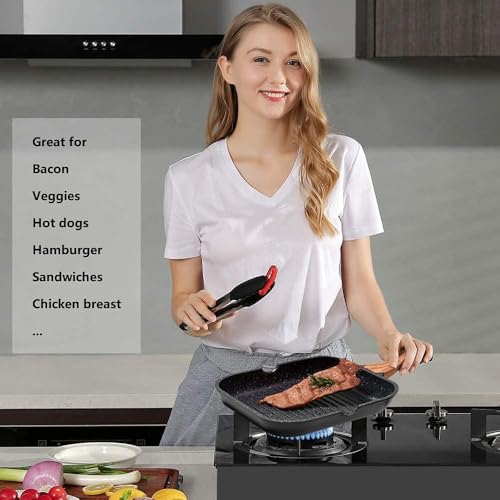 Nonstick Grill Pan for Stove Tops - 7.5 Inch Square Grilling Pan for Indoor Cooking & Outdoor Grilling, Non Stick Granite Grill Skillet Steak Pan, PFOA Free (Black)