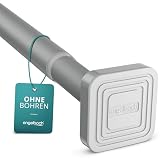 Engelbach® Gardinenstange ohne Bohren   Massiver Karbonstahl (Ø 25mm) für stabilen Halt   Individuell anpassbare Vorhangstange Klemmstange, Duschvorhang stangen, Grau, 90 160cm