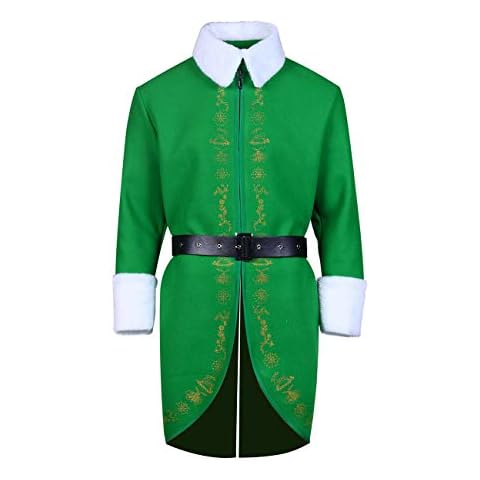 Mens Elf Costume Buddy Costume Halloween Christmas Cosplay Full Set Costumes, Coat+belt, XL Cover