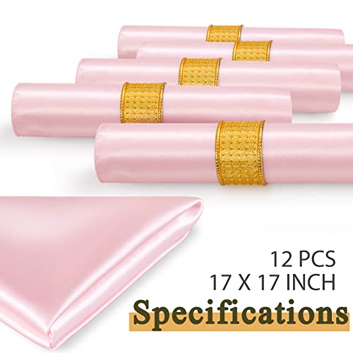 Cobedzy 12 Pack Satin Table Cloth Napkins, Blush Pink Silky Wedding Napkins Cloth Washable, Luxury Dining Table Cloth Napkins Set For Birthday Holiday Party Dinner Restaurant, 17X17 Inch #TOP5